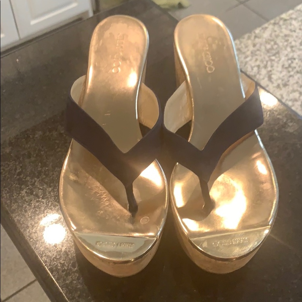 Jimmy choo wedge sandals with gold tip